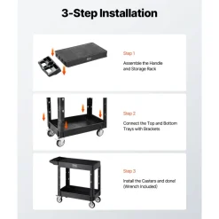 VEVOR Utility Cart, 550 lbs Load Capacity, 31.3 x 17.7-inch Service Cart, Two-Shelf Heavy Duty Plastic Utility Cart with 360° Swivel Wheels (2 with Brakes), Suitable for Warehouse, Garage, Cleaning