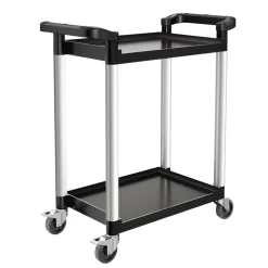 VEVOR Utility Cart, 300 lbs Load Capacity, 2-tier Utility Plastic Cart with 360° Swivel Wheels (2 with Brakes), 24.4 x 16.1-inch Food Service Cart for Warehouse, Office, Home, Restaurant, Kitchen