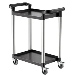 VEVOR Utility Cart, 300 lbs Load Capacity, 2-tier Utility Plastic Cart with 360° Swivel Wheels (2 with Brakes), 24.4 x 16.1-inch Food Service Cart for Warehouse, Office, Home, Restaurant, Kitchen