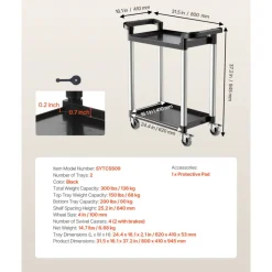 VEVOR Utility Cart, 300 lbs Load Capacity, 2-tier Utility Plastic Cart with 360° Swivel Wheels (2 with Brakes), 24.4 x 16.1-inch Food Service Cart for Warehouse, Office, Home, Restaurant, Kitchen
