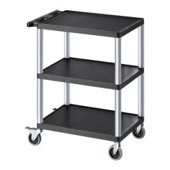 VEVOR Utility Cart, 300 lbs Load Capacity, 27.6 x 18.1-inch Service Cart, Three-Shelf Heavy Duty Plastic Utility Cart with 360° Swivel Wheels (2 with Brakes), Suitable for Warehouse, Garage, Cleaning