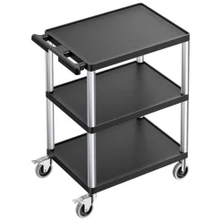 VEVOR Utility Cart, 300 lbs Load Capacity, 27.6 x 18.1-inch Service Cart, Three-Shelf Heavy Duty Plastic Utility Cart with 360° Swivel Wheels (2 with Brakes), Suitable for Warehouse, Garage, Cleaning