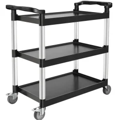 VEVOR Utility Cart, 500 lbs Load Capacity, 3-tier Utility Plastic Cart with 360° Swivel Wheels (2 with Brakes), 31.1 x 19.3-inch Food Service Cart for Warehouse, Office, Home, Restaurant, Kitchen