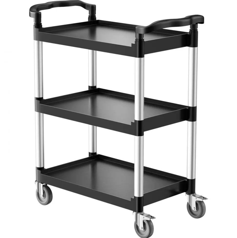 VEVOR Utility Cart, 300 lbs Load Capacity, 3-tier Utility Plastic Cart with 360° Swivel Wheels (2 with Brakes), 24.4 x 16.1-inch Food Service Cart for Warehouse, Office, Home, Restaurant, Kitchen