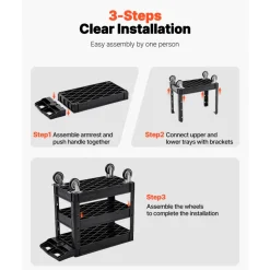 VEVOR Utility Service Cart, 550 LBS Laod Capacity, 3 Shelf Heavy Duty Plastic Rolling Utility Cart with 360° Swivel Wheels (2 with Brakes), Ergonomic Storage Handle for Warehouse/Garage/Cleaning