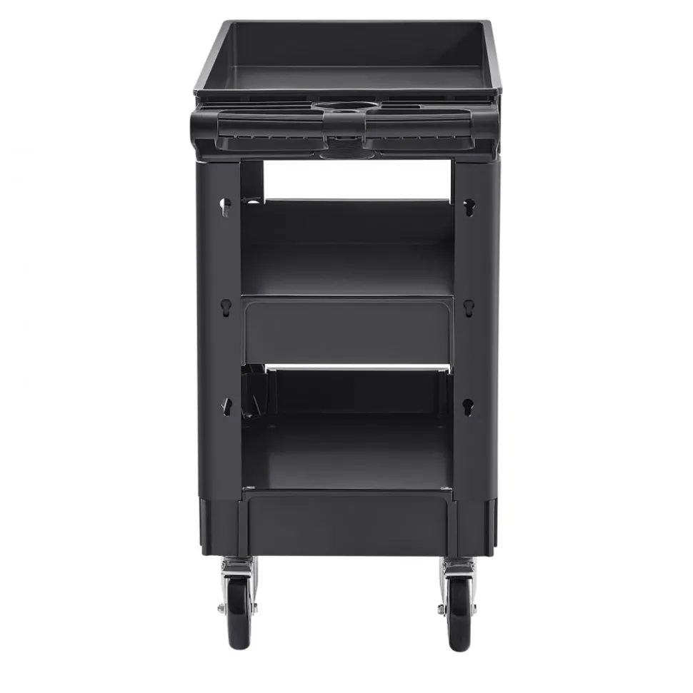 VEVOR Utility Service Cart, 550 LBS Laod Capacity, 3 Shelf Heavy Duty Plastic Rolling Utility Cart with 360° Swivel Wheels (2 with Brakes), Ergonomic Storage Handle for Warehouse/Garage/Cleaning