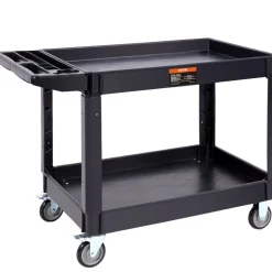 VEVOR Utility Service Cart, 2 Shelf 550LBS Heavy Duty Plastic Rolling Utility Cart with 360° Swivel Wheels (2 with Brakes), Large Lipped Shelf, Ergonomic Storage Handle for Warehouse/Garage/Cleaning