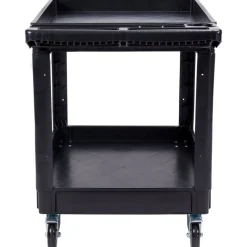 VEVOR Utility Service Cart, 2 Shelf 550LBS Heavy Duty Plastic Rolling Utility Cart with 360° Swivel Wheels (2 with Brakes), Large Lipped Shelf, Ergonomic Storage Handle for Warehouse/Garage/Cleaning