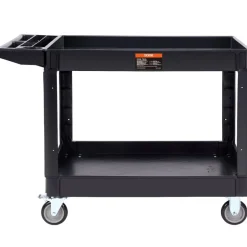 VEVOR Utility Service Cart, 2 Shelf 550LBS Heavy Duty Plastic Rolling Utility Cart with 360° Swivel Wheels (2 with Brakes), Large Lipped Shelf, Ergonomic Storage Handle for Warehouse/Garage/Cleaning