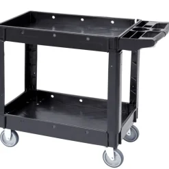 VEVOR Utility Service Cart, 2 Shelf 550LBS Heavy Duty Plastic Rolling Utility Cart with 360° Swivel Wheels, Medium Lipped Shelf, Ergonomic Storage Handle for Warehouse/Garage/Cleaning/Office