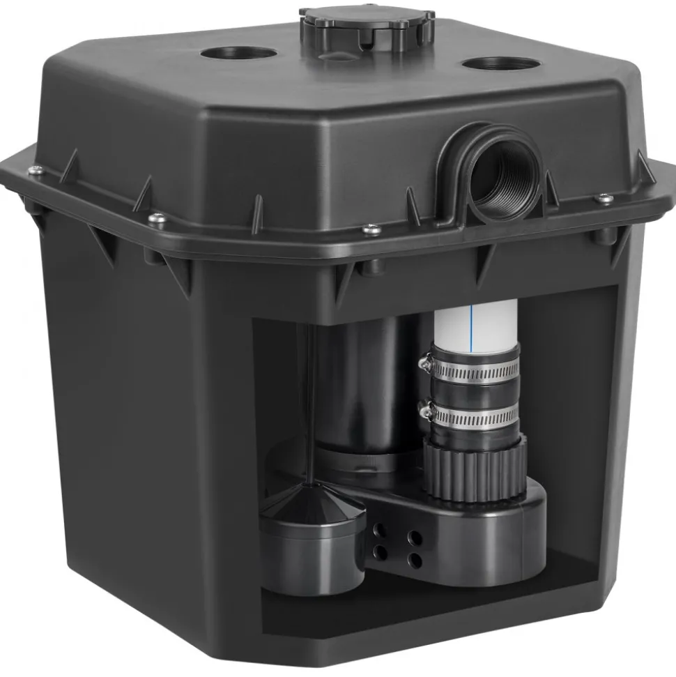 VEVOR Utility Sink Pump, 1/3 HP, 120-Volt, 2900 GPH Flow, 25 ft Head, Under-Sink Sump Pump System with 6 Gallon Basin, Automatic Utility/Laundry Sink Pump, Drain Pump with 1-1/2" NPT Outlet, Black