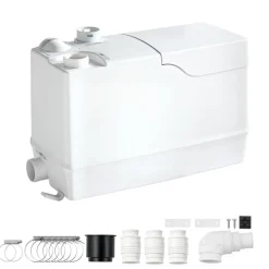 VEVOR Utility Sink Pump 800W 12000L/h Flow 32.8 ft/10 m Head Macerator Pump, Waste Water Disposal Macerating Machine with 3 Inlets, for Basement, Kitchen, Sink, Shower, Bathtub, Laundry Gray Water