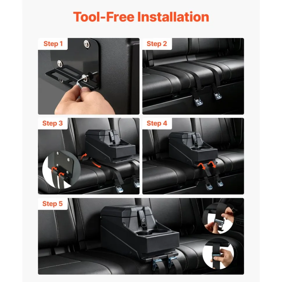 VEVOR UTV Center Console Bench Seat Box Lockable Armrest Storage Box, HDPE Central Console Tools Organizer with Cups and Phone Holder - Compatible with Polaris Ranger & 2017-2026 Can-Am Defender