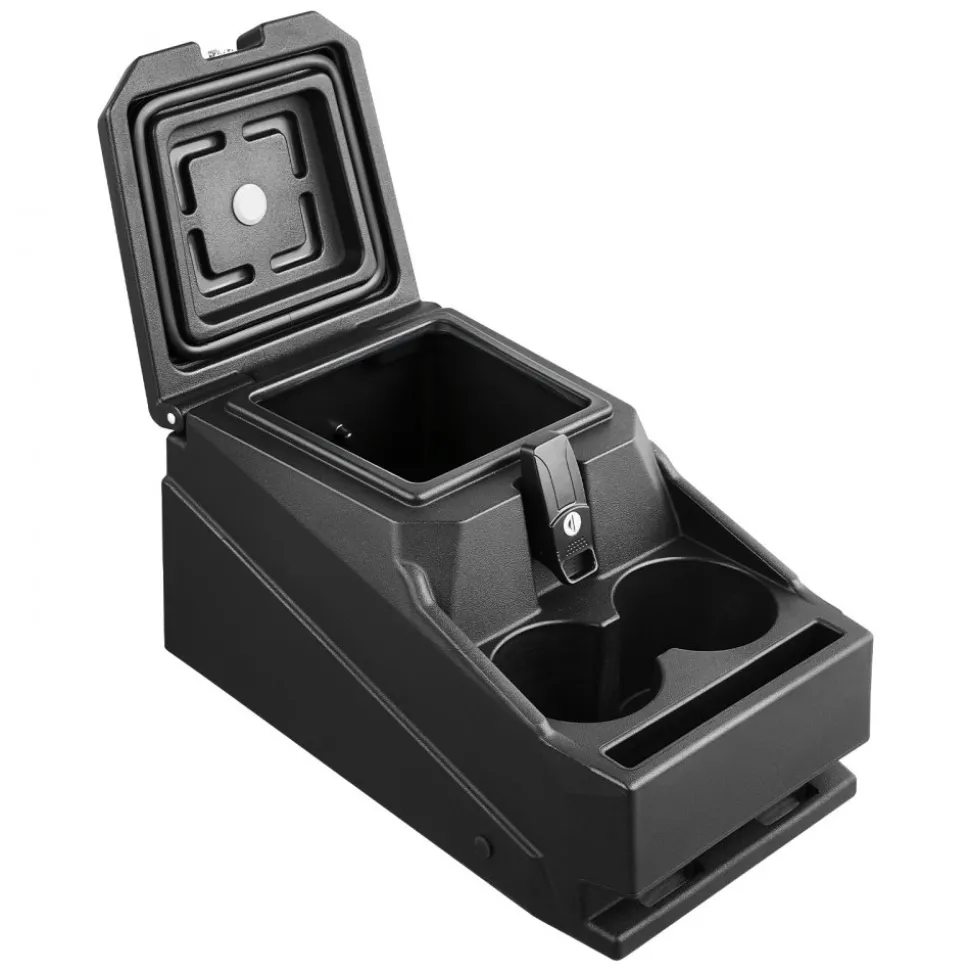 VEVOR UTV Center Console Bench Seat Box Lockable Armrest Storage Box, HDPE Central Console Tools Organizer with Cups and Phone Holder - Compatible with Polaris Ranger & 2017-2026 Can-Am Defender