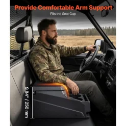 VEVOR UTV Center Console Bench Seat Box Lockable Armrest Storage Box, HDPE Central Console Tools Organizer with Cups and Phone Holder - Compatible with Polaris Ranger & 2017-2026 Can-Am Defender