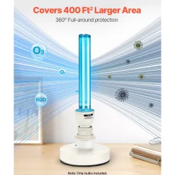 VEVOR UV Light Bulb, 2 Pack, 25W Replacement Ultraviolet UVC Lamp with Ozone, 253.7 nm + 185 nm Wavelength UVO Light Bulb, E27 Universal, for 400 sqft Living Room, Classroom, Office, Restaurant