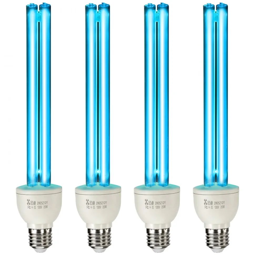 VEVOR UV Light Bulb, 2 Pack, 25W Replacement Ultraviolet UVC Lamp with Ozone, 253.7 nm + 185 nm Wavelength UVO Light Bulb, E27 Universal, for 400 sqft Living Room, Classroom, Office, Restaurant
