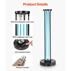 VEVOR UV Light, 25W Ultraviolet Lamp with Ozone Purifier, Portable UVC Lamp with Remote Control, UVO Light Bulb with Base and 30/60/120 Min 3-Gear Timer, for 400 sqft Living Room, Bedroom, Hotel