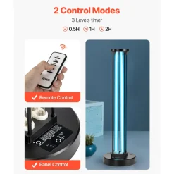 VEVOR UV Light, 25W Ultraviolet Lamp with Ozone Purifier, Portable UVC Lamp with Remote Control, UVO Light Bulb with Base and 30/60/120 Min 3-Gear Timer, for 400 sqft Living Room, Bedroom, Hotel