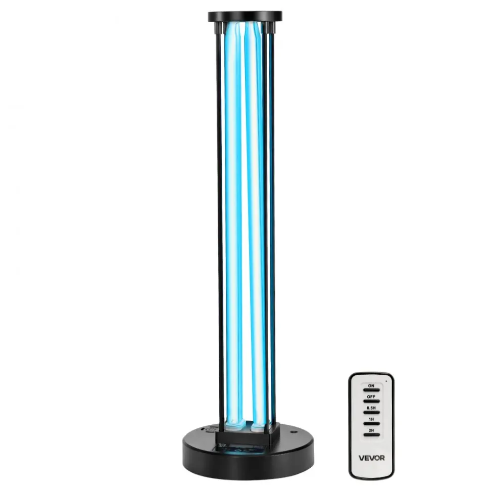 VEVOR UV Light, 25W Ultraviolet Lamp with Ozone Purifier, Portable UVC Lamp with Remote Control, UVO Light Bulb with Base and 30/60/120 Min 3-Gear Timer, for 400 sqft Living Room, Bedroom, Hotel
