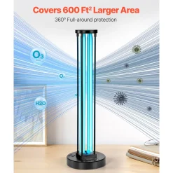 VEVOR UV Light, 25W Ultraviolet Lamp with Ozone Purifier, Portable UVC Lamp with Remote Control, UVO Light Bulb with Base and 30/60/120 Min 3-Gear Timer, for 400 sqft Living Room, Bedroom, Hotel