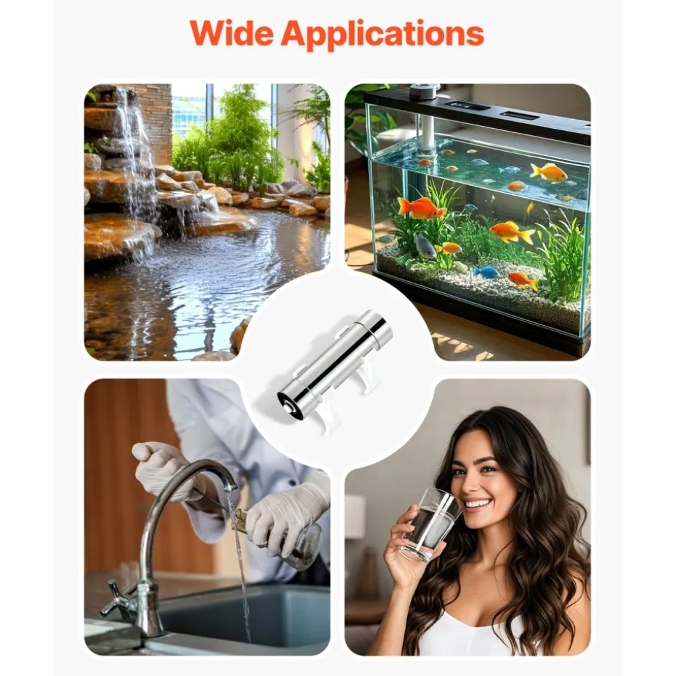 VEVOR UV Water Purifier, 8W 1GPM, 110V Versatile Ultraviolet Water Purifier Filter with Stainless Steel Housing, Whole House UV Water Filter with Quartz Sleeve Fit for Shower/Drinking/Cleaning