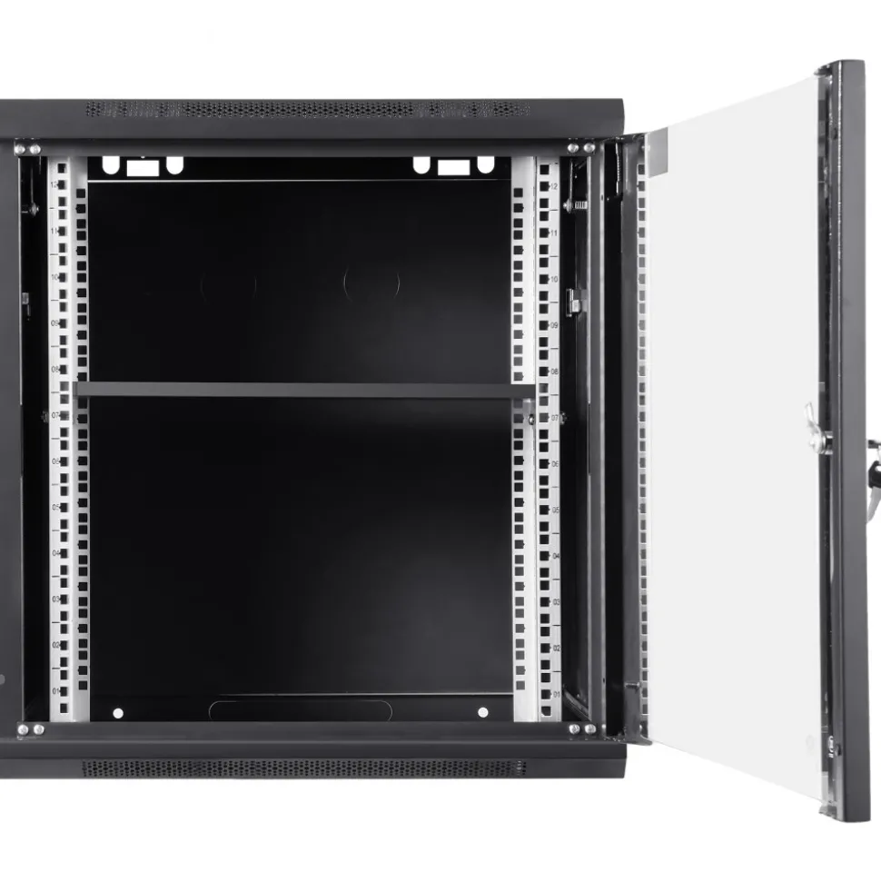 VEVOR 12U Wall-Mounted Server Network Cabinet, 15.5'' Depth, Secure Rack Enclosure, Supports up to 200 lbs, Lockable Glass Door & Sides, Ideal for IT & A/V Gear