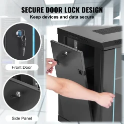 VEVOR 12U Wall-Mounted Server Network Cabinet, 15.5'' Depth, Secure Rack Enclosure, Supports up to 200 lbs, Lockable Glass Door & Sides, Ideal for IT & A/V Gear
