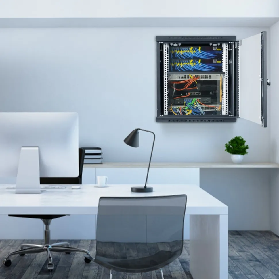 VEVOR 12U Wall-Mounted Server Network Cabinet, 15.5'' Depth, Secure Rack Enclosure, Supports up to 200 lbs, Lockable Glass Door & Sides, Ideal for IT & A/V Gear