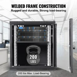 VEVOR 9U Wall-Mounted Server Network Cabinet, 15.5'' Depth, Secure Rack Enclosure, Supports up to 200 lbs, Features Lockable Glass Door and Side Panels, Ideal for IT and A/V Gear