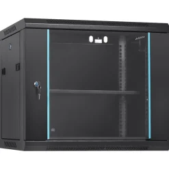 VEVOR 9U Wall-Mounted Server Network Cabinet, 15.5'' Depth, Secure Rack Enclosure, Supports up to 200 lbs, Features Lockable Glass Door and Side Panels, Ideal for IT and A/V Gear