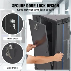 VEVOR 15U Wall Mount Network Cabinet, 500 lbs Max. Ground Load Capacity, Server Rack Cabinet Enclosure with Locking Tempered Glass Door, Side Panels, Q235 Carbon Steel, for IT Equipment, A/V Devices