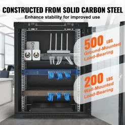 VEVOR 15U Wall Mount Network Cabinet, 500 lbs Max. Ground Load Capacity, Server Rack Cabinet Enclosure with Locking Tempered Glass Door, Side Panels, Q235 Carbon Steel, for IT Equipment, A/V Devices