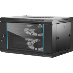 VEVOR 6U Wall Mount Network Server Cabinet, 15.5'' Deep, Server Rack Cabinet Enclosure, 200 lbs Max. Ground-mounted Load Capacity, with Locking Glass Door Side Panels, for IT Equipment, A/V Devices