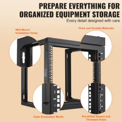 VEVOR 9U Wall Mount Rack, 150 lbs/68.04 kg Max Load Capacity, Open Frame Server Network Rack with Cage Nuts Screws, Carbon Steel 20.9 x 17.7 x 20.5" for 19"/482.6 mm AV & Server IT Equipment, Black