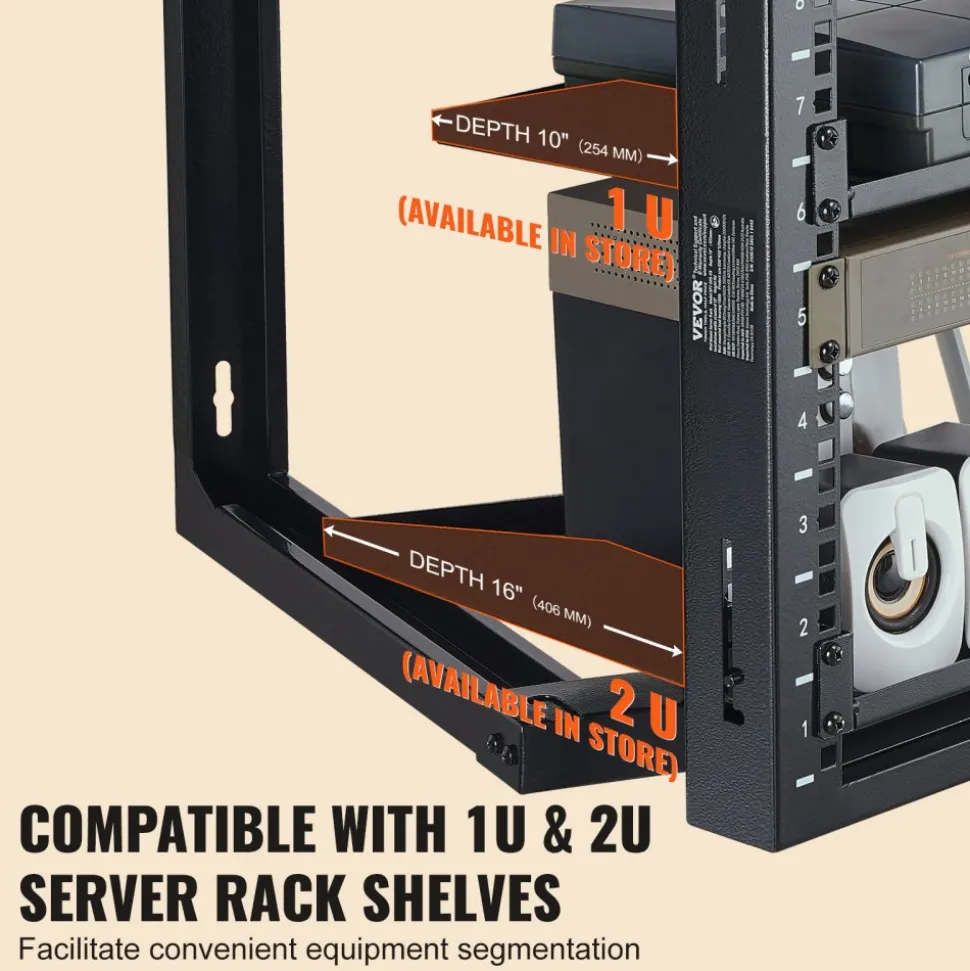 VEVOR 9U Wall Mount Rack, 150 lbs/68.04 kg Max Load Capacity, Open Frame Server Network Rack with Cage Nuts Screws, Carbon Steel 20.9 x 17.7 x 20.5" for 19"/482.6 mm AV & Server IT Equipment, Black