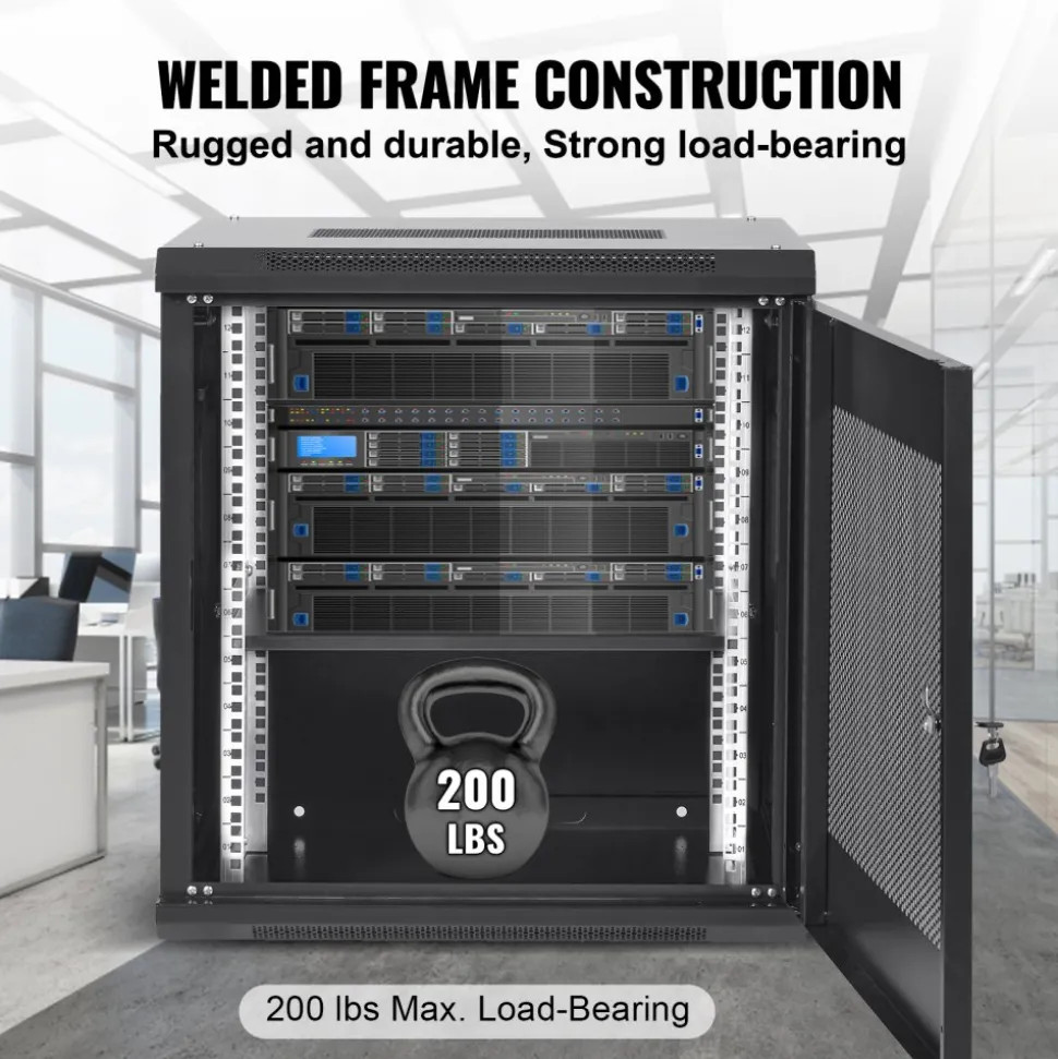 VEVOR 12U Wall Mount Server Cabinet, 15.5'' Depth, Network Rack Enclosure, Supports up to 200 lbs, Secure Locking System, Ideal for IT Hardware, Audio/Video Components