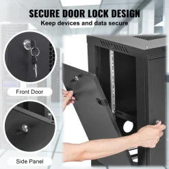 VEVOR 12U Wall Mount Server Cabinet, 15.5'' Depth, Network Rack Enclosure, Supports up to 200 lbs, Secure Locking System, Ideal for IT Hardware, Audio/Video Components