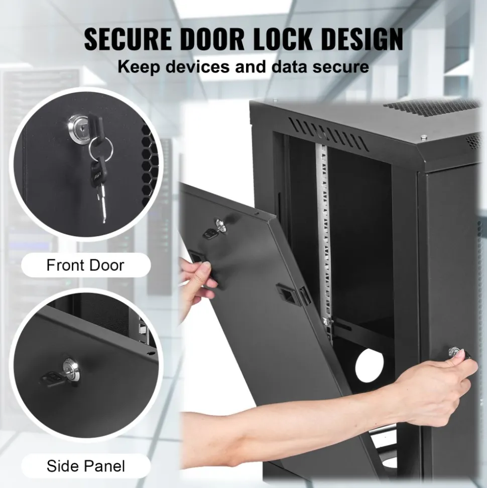 VEVOR 12U Wall Mount Server Cabinet, 15.5'' Depth, Network Rack Enclosure, Supports up to 200 lbs, Secure Locking System, Ideal for IT Hardware, Audio/Video Components
