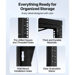 VEVOR 12U Wall Mount Server Rack, 150 lbs Max Load Capacity, Open Frame Network Rack with 180 Degrees Gate Swing, Carbon Steel, for 19-Inch IT Network Equipment & AV Devices Computer Server, Black