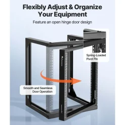 VEVOR 12U Wall Mount Server Rack, 150 lbs Max Load Capacity, Open Frame Network Rack with 180 Degrees Gate Swing, Carbon Steel, for 19-Inch IT Network Equipment & AV Devices Computer Server, Black