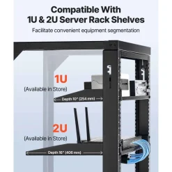 VEVOR 15U Wall Mount Server Rack, 150 lbs Max Load Capacity, Open Frame Network Rack with 180 Degrees Gate Swing, Carbon Steel, for 19-Inch IT Network Equipment & AV Devices Computer Server, Black
