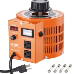VEVOR 2000VA Auto Variable Voltage Transformer, 15.3 Amp, 110V Input 0-130V Output AC Voltage Regulator Power Supply, with 4 Extra Fuses Thermal Control Switch for Home Industrial Office