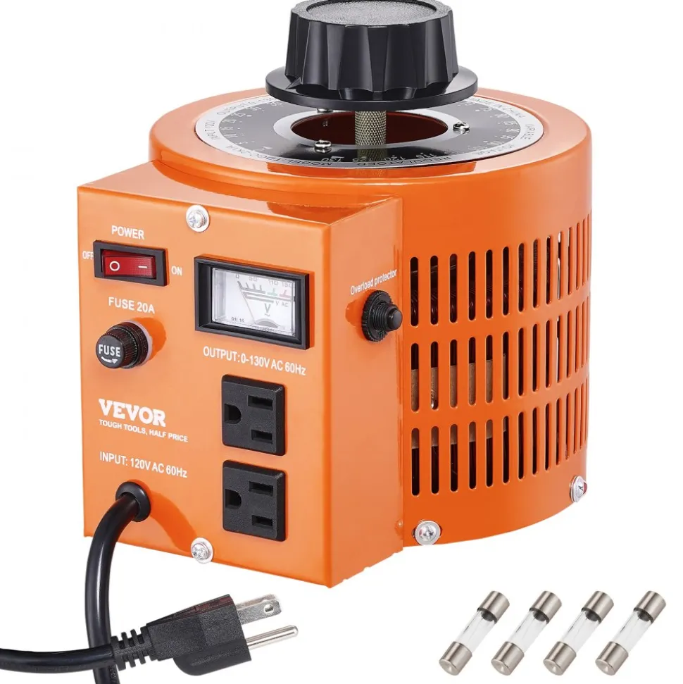 VEVOR 2000VA Auto Variable Voltage Transformer, 15.3 Amp, 110V Input 0-130V Output AC Voltage Regulator, with LCD Display 4 Extra Fuses Thermal Control Switch for Home Industrial Office