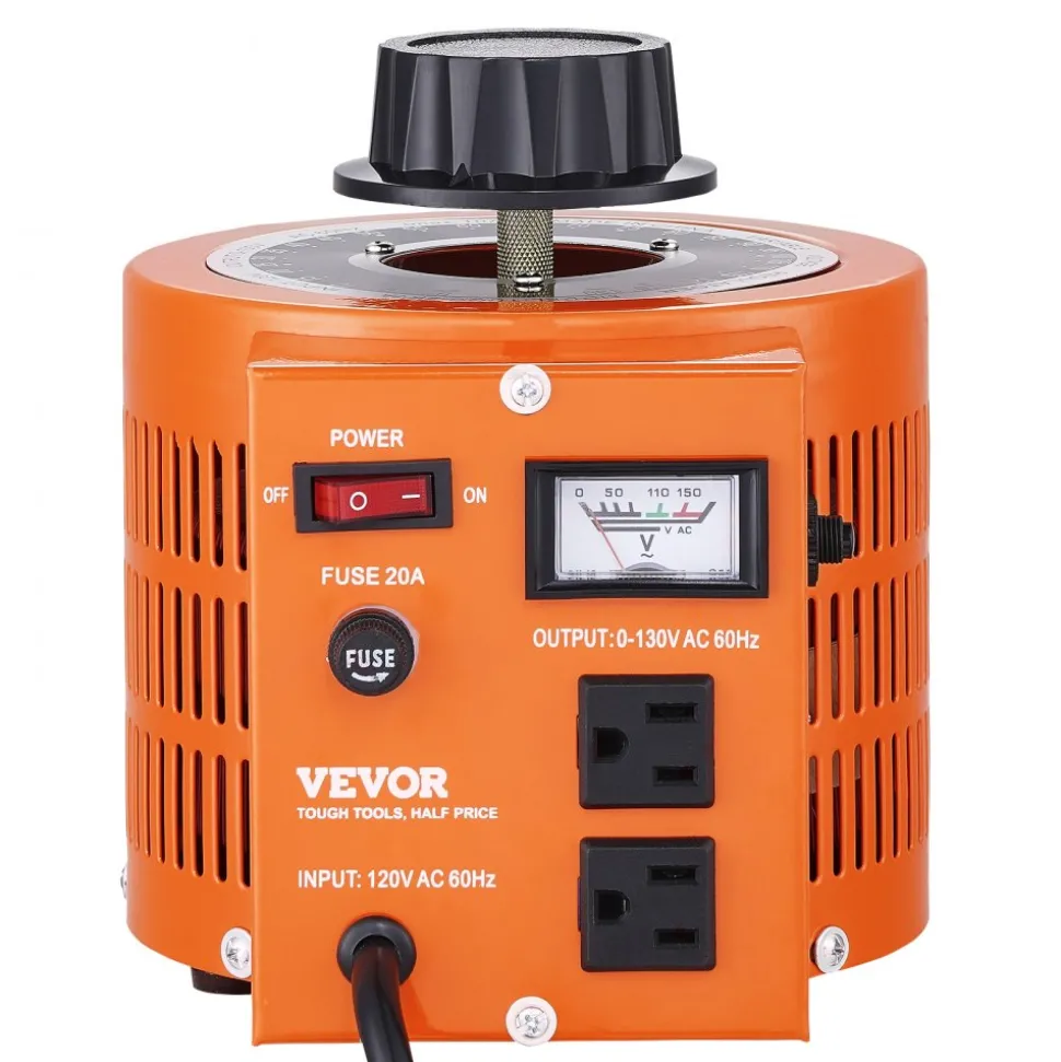 VEVOR 2000VA Auto Variable Voltage Transformer, 15.3 Amp, 110V Input 0-130V Output AC Voltage Regulator, with LCD Display 4 Extra Fuses Thermal Control Switch for Home Industrial Office