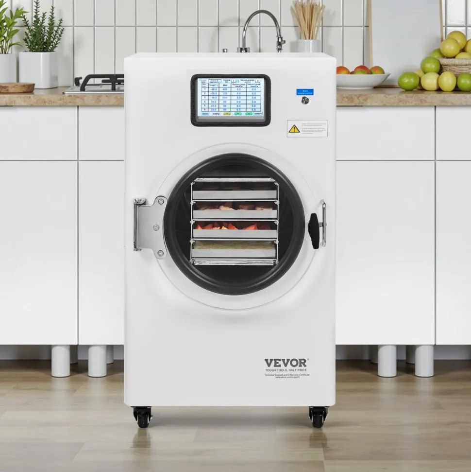VEVOR Vacuum Freeze Dryer Machine, 8.8-13.2 LBS/Batch Food Freeze Drying Machine with 4-Layer Trays, Vacuum Pump, Adjustable Timer and Temperature Control, for Fruits Vegetables Meat, White
