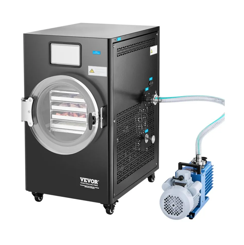 VEVOR Vacuum Freeze Dryer Machine, 8.8-13.2 LBS/Batch Food Freeze Drying Machine with 4-Layer Trays, Vacuum Pump, Adjustable Timer and Temperature Control, for Fruits Vegetables Meat, Black