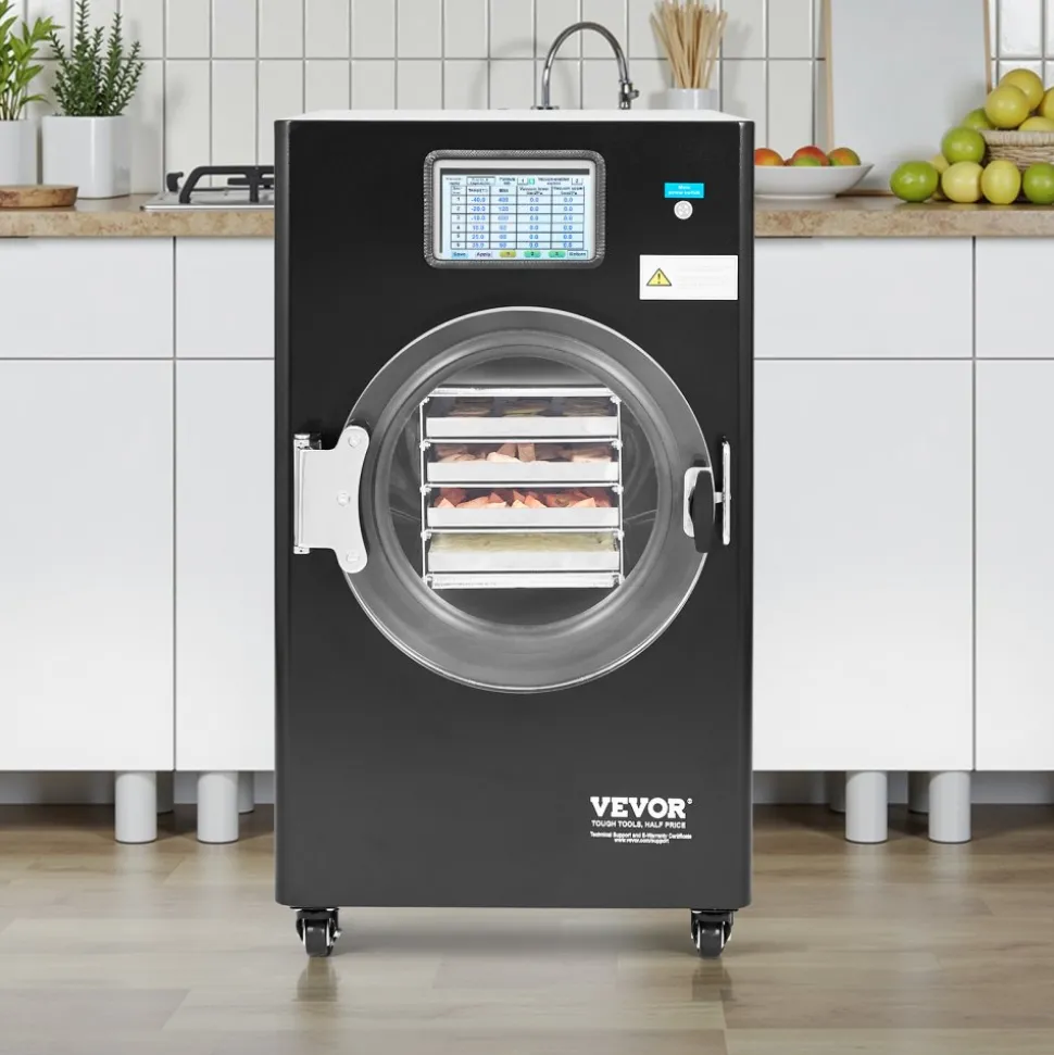 VEVOR Vacuum Freeze Dryer Machine, 8.8-13.2 LBS/Batch Food Freeze Drying Machine with 4-Layer Trays, Vacuum Pump, Adjustable Timer and Temperature Control, for Fruits Vegetables Meat, Black