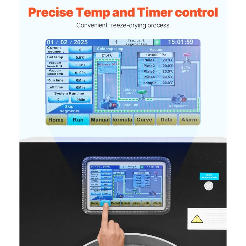 VEVOR Vacuum Freeze Dryer Machine, 8.8-13.2 LBS/Batch Food Freeze Drying Machine with 4-Layer Trays, Vacuum Pump, Adjustable Timer and Temperature Control, for Fruits Vegetables Meat, Black