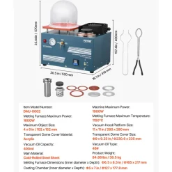 VEVOR Vacuum Investing Casting Machine with Melting Furnace, Convenient Oil Injection Port, Precision Pressure Gauge, All-in-One Machine for Casting Jewelry and Melting Scrap, Silver, Gold, Copper